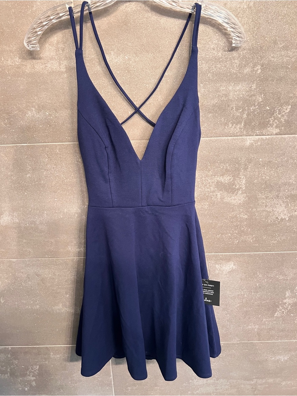Navy Deep V Cross-Back Dress - Lulus